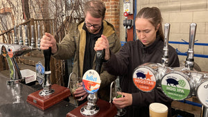 Pouring Juliet Pale Ale and Exmoor Beast Porter on the bar