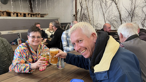 TEA Clubbers enjoy One Planet beer - Hogs Back Brewery