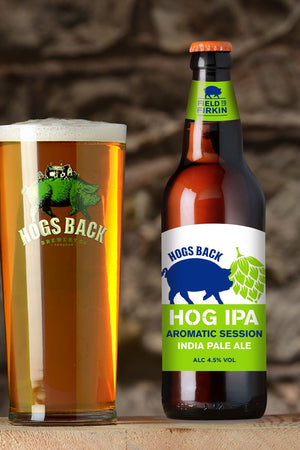 Hog IPA beer bottle and pint beer glass - Hog IPA Bottled x8 - Hogs Back Brewery
