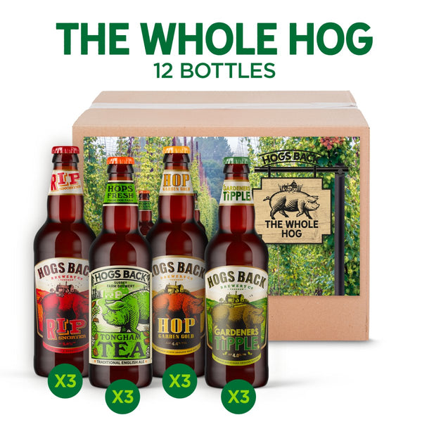 Whole Hog beer box with a mixed selection of bottles - The Whole Hog Mixed Case - Hogs Back Brewery